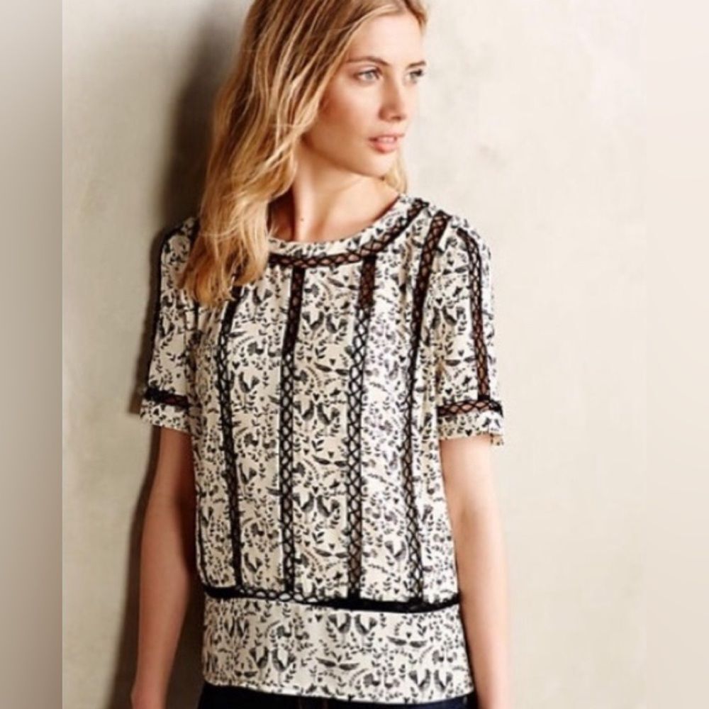 Anthropologie Meadow Rue Faison lovebird cream and black top size medium